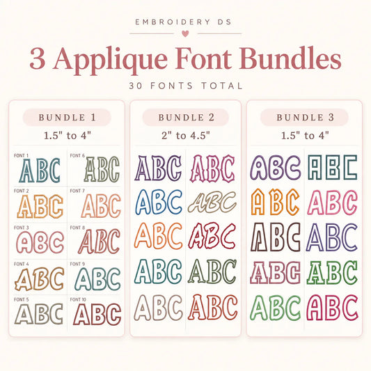 30 Applique Embroidery Font Bundle
