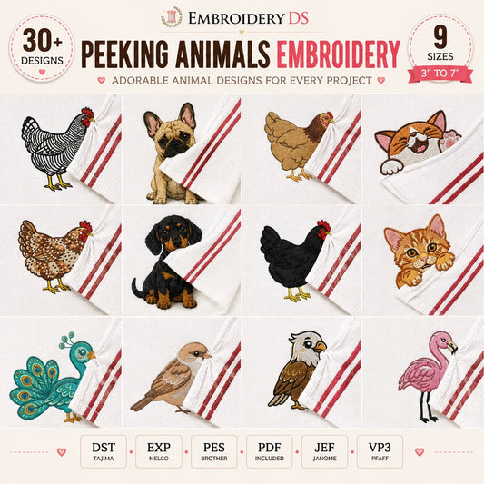 30 Peeking Animals Machine Embroidery Designs