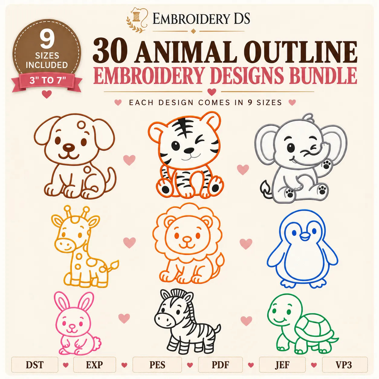 30 Animal Outline Embroidery Designs