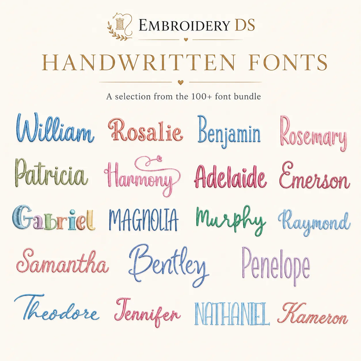 100+ Embroidery Fonts Bundle