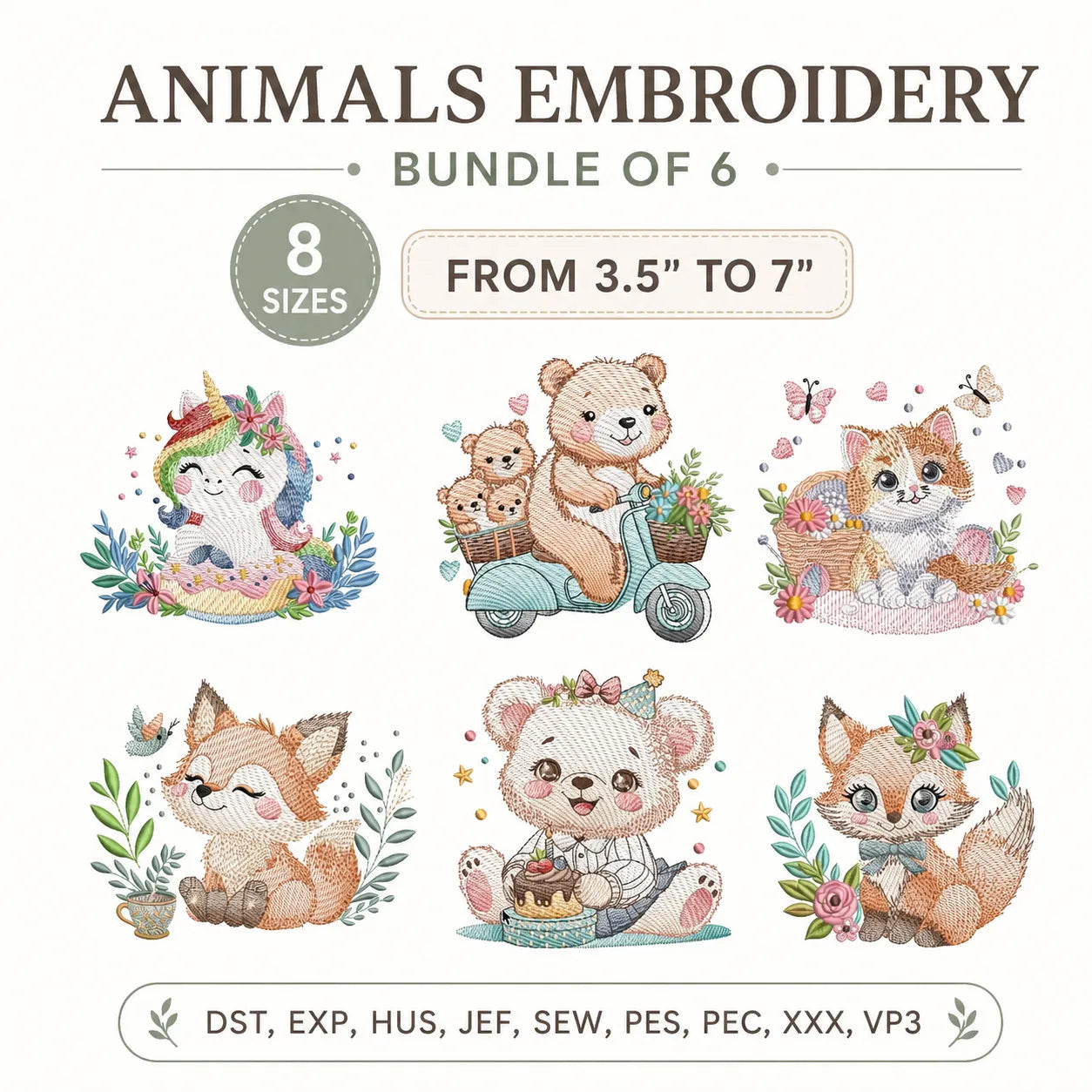 60 Animal Embroidery Design Bundle