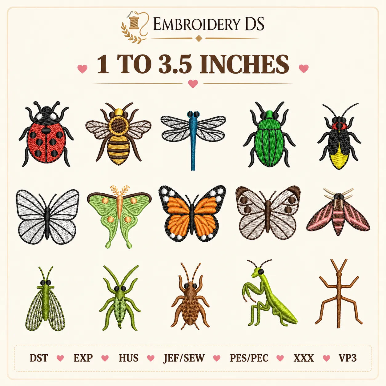 60 Mini Bugs Machine Embroidery Designs