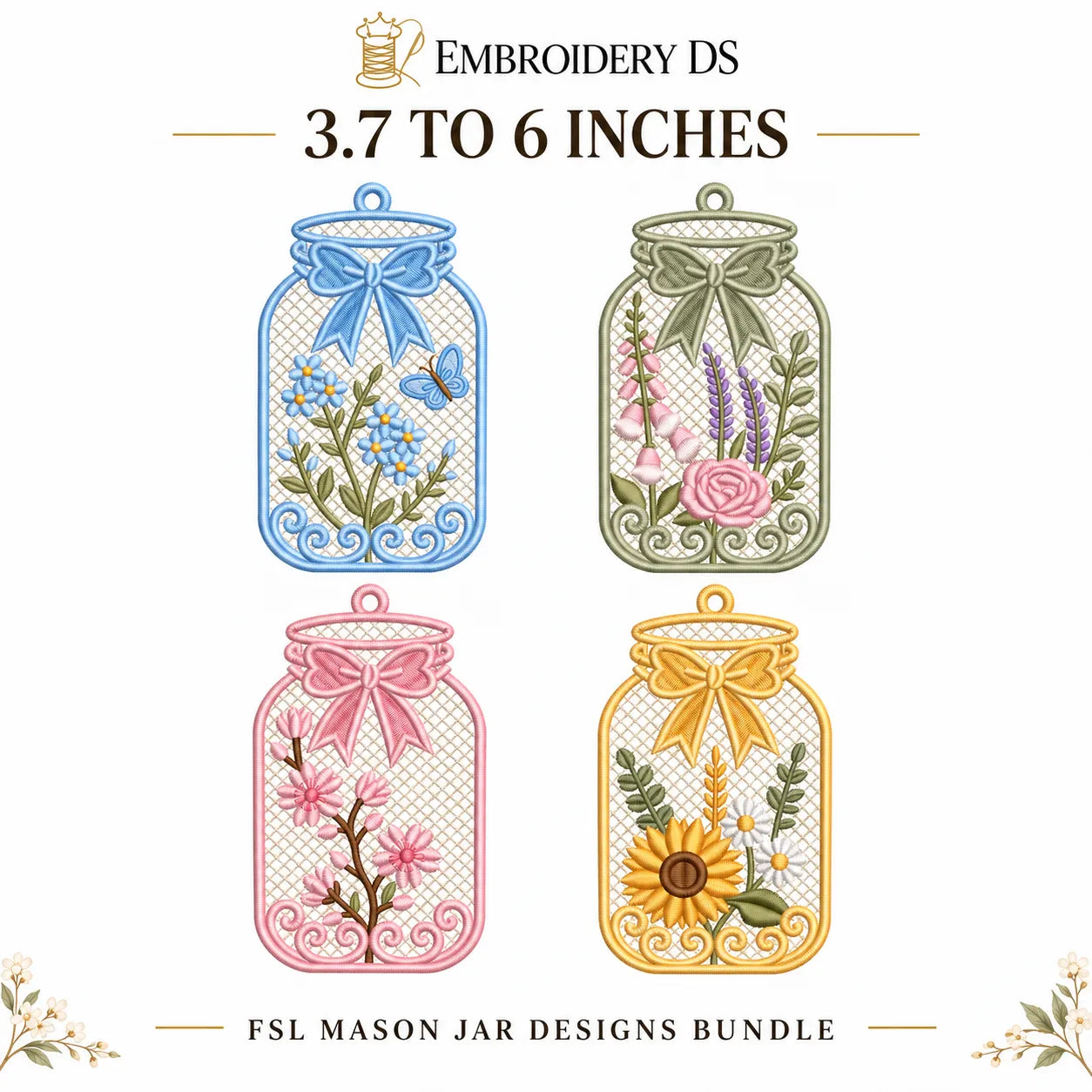 12 FSL Mason Jar Embroidery Designs