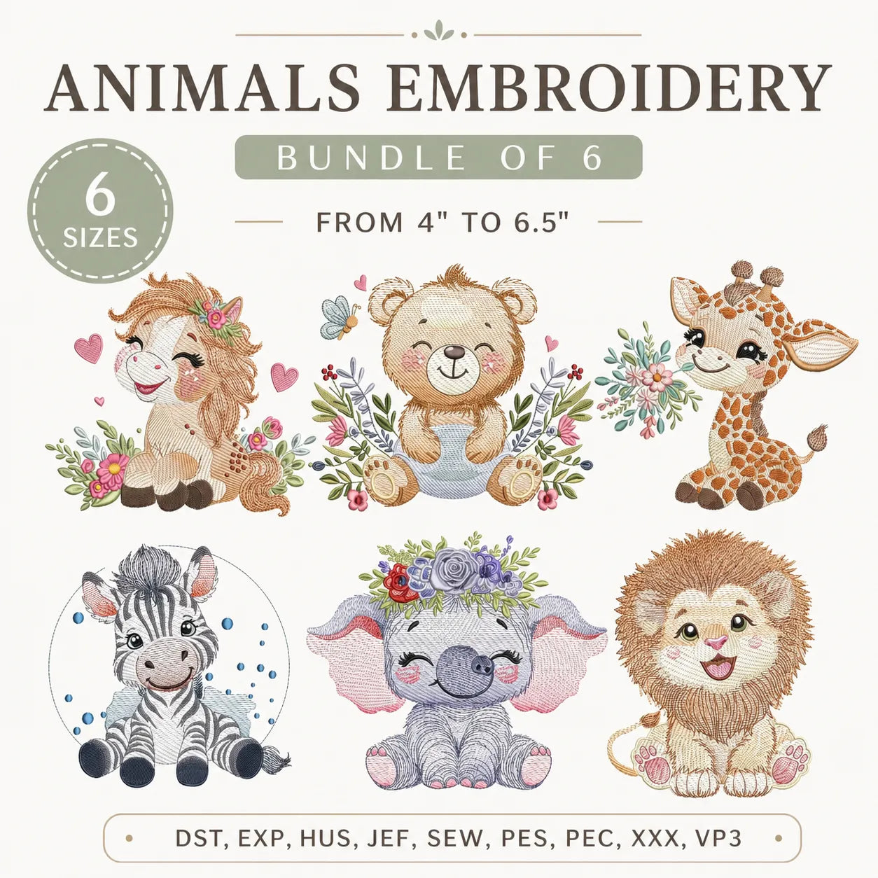 60 Animal Embroidery Design Bundle