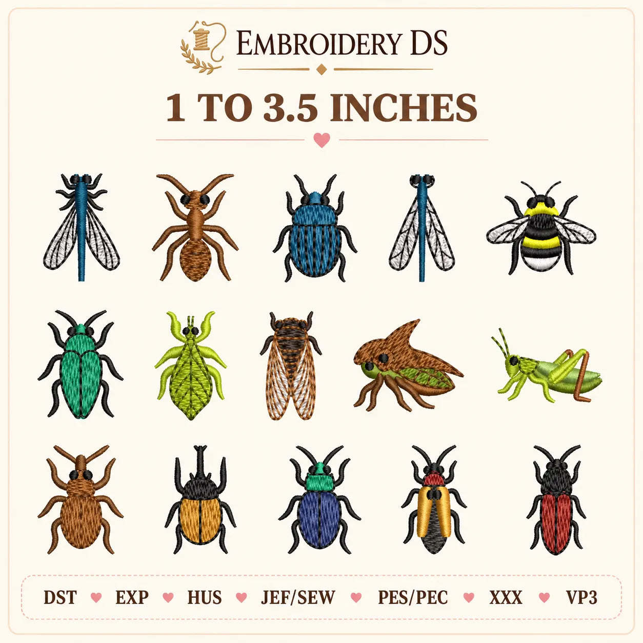 60 Mini Bugs Machine Embroidery Designs