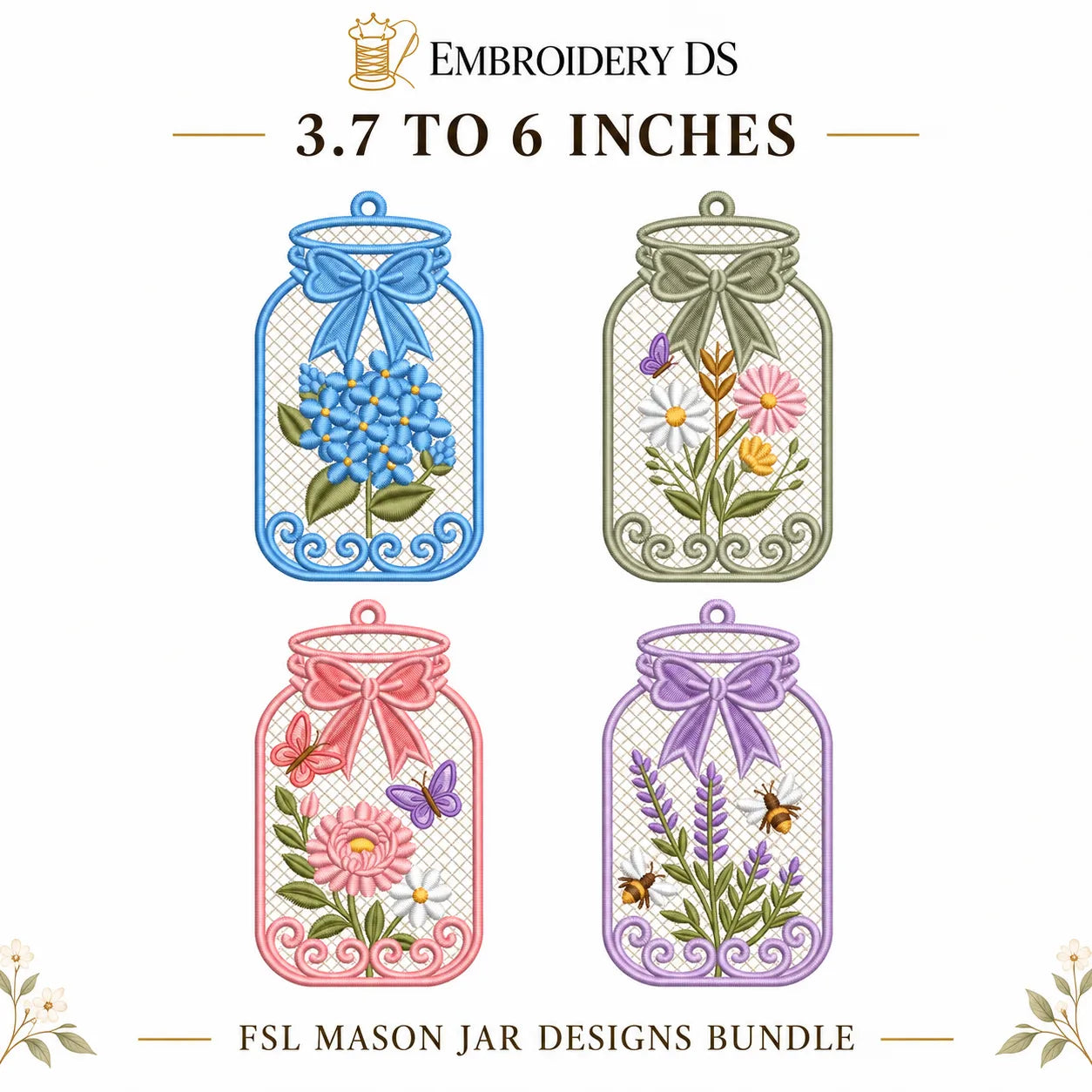 12 FSL Mason Jar Embroidery Designs
