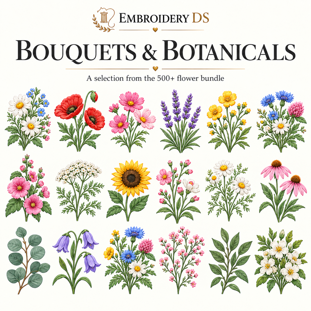 500+ Flowers Machine Embroidery Design Bundle