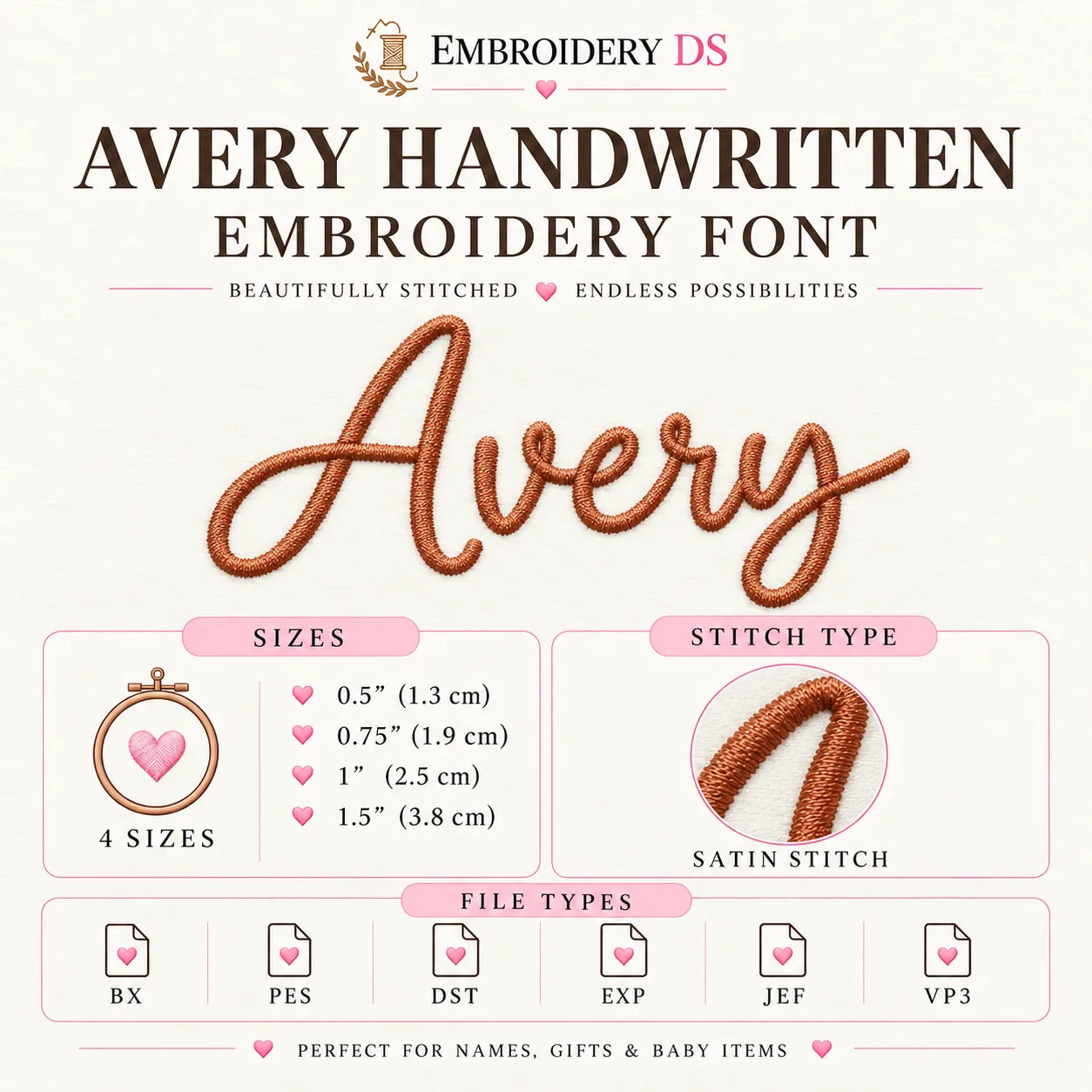 Avery Handwritten Embroidery Font