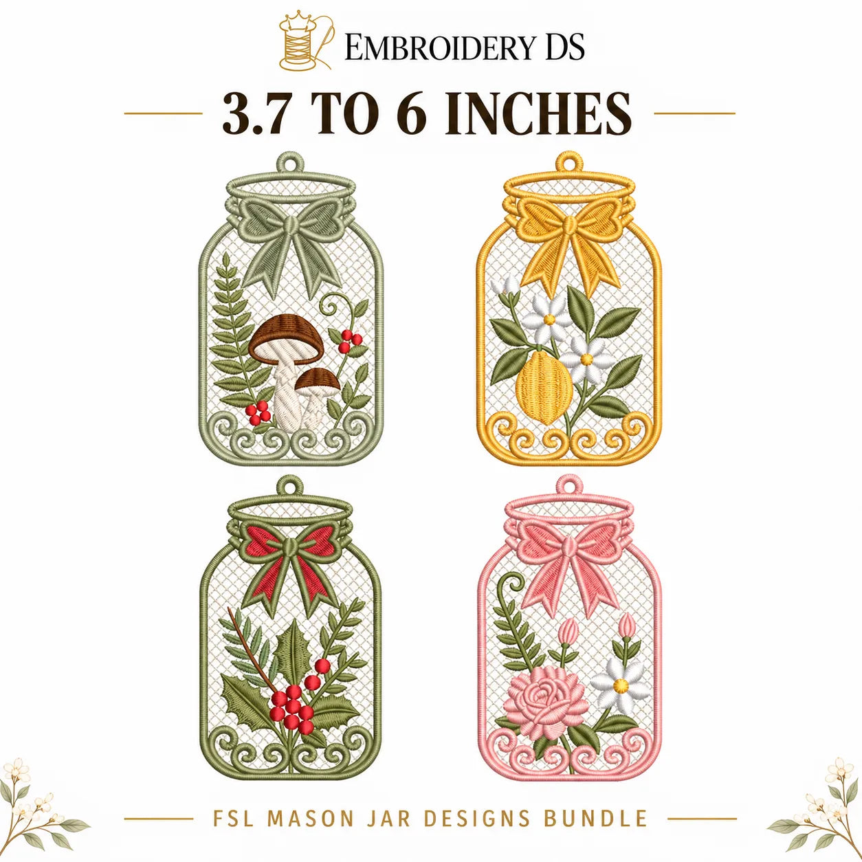 12 FSL Mason Jar Embroidery Designs