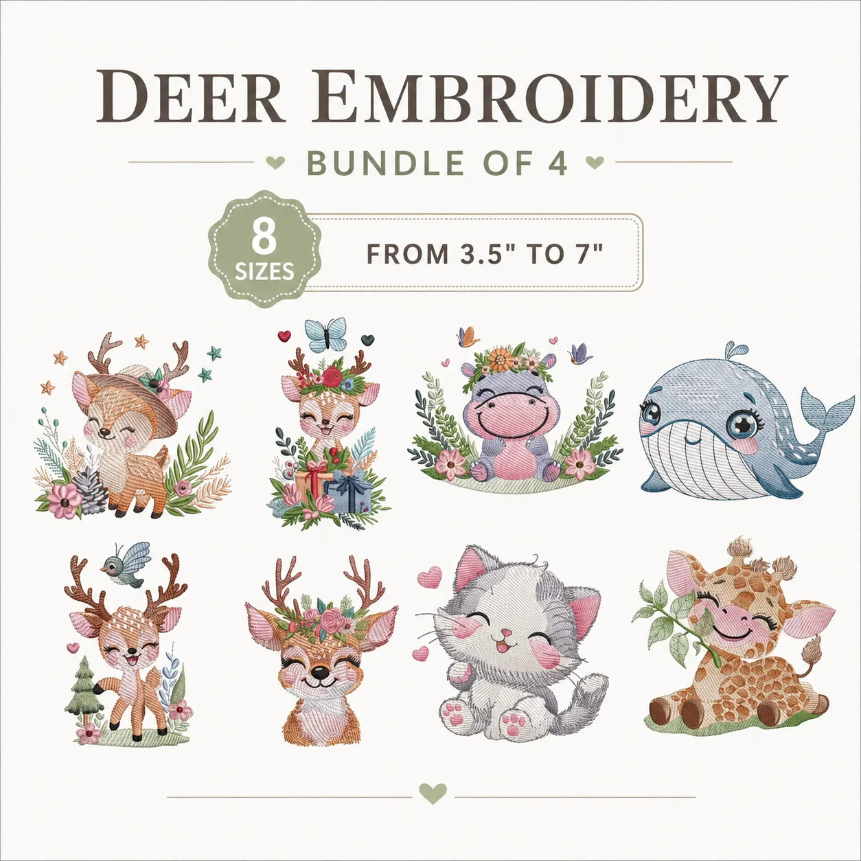 60 Animal Embroidery Design Bundle