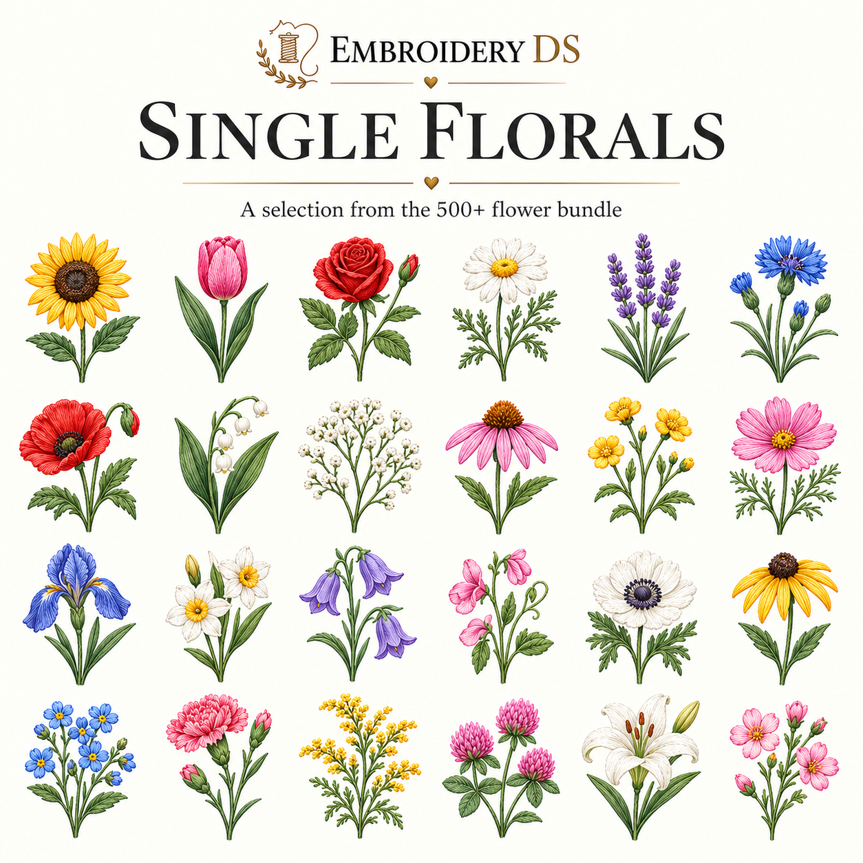 500+ Flowers Machine Embroidery Design Bundle