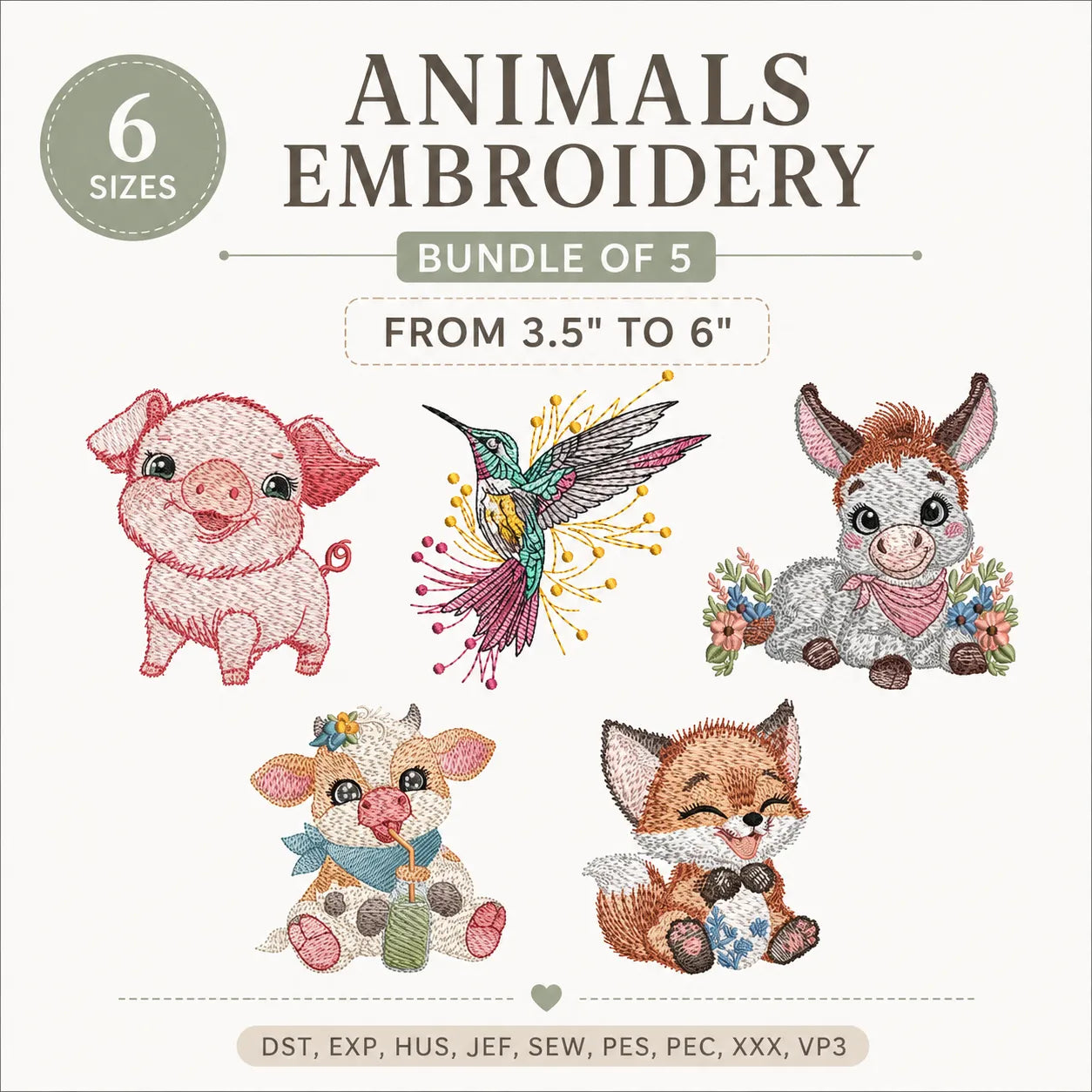 60 Animal Embroidery Design Bundle