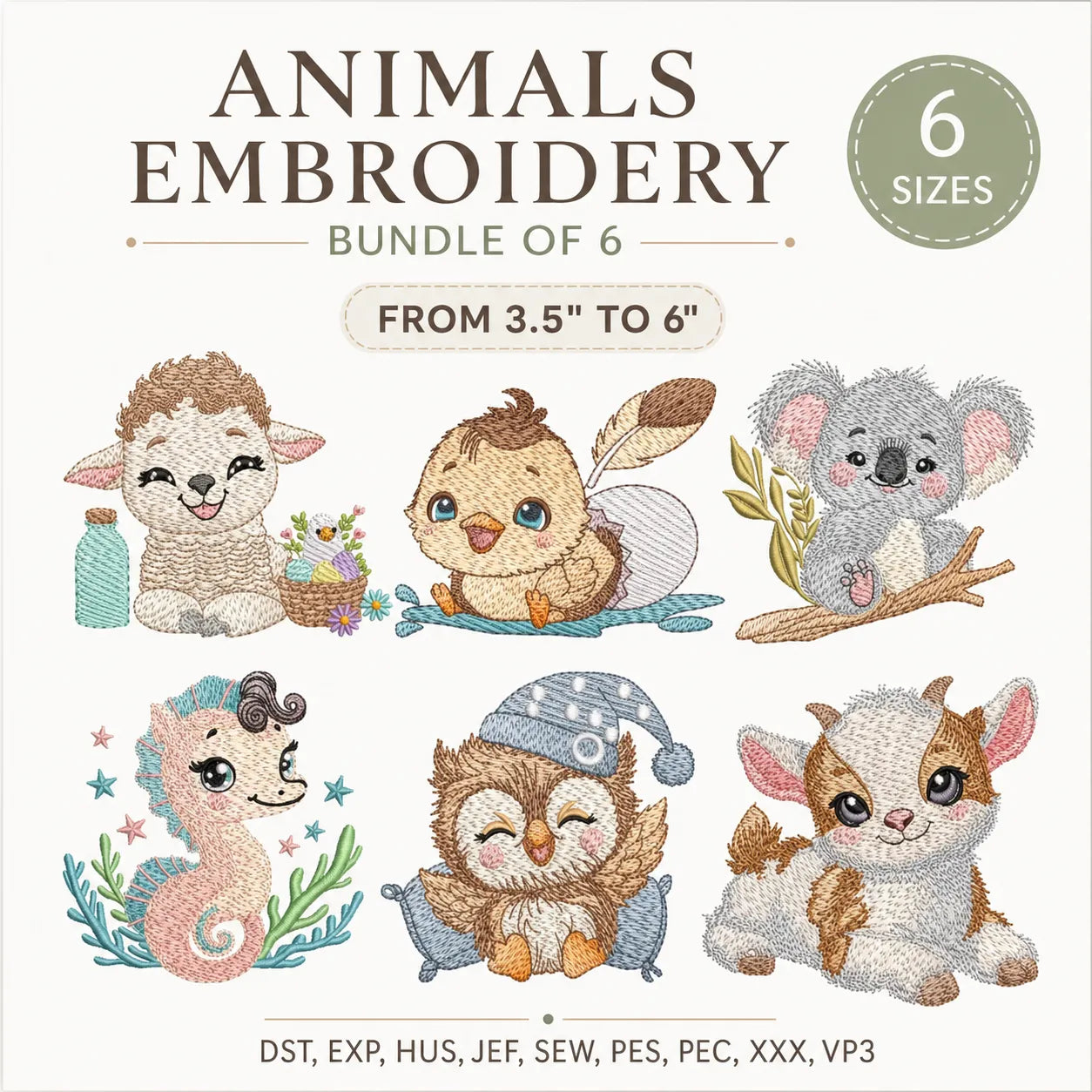 60 Animal Embroidery Design Bundle