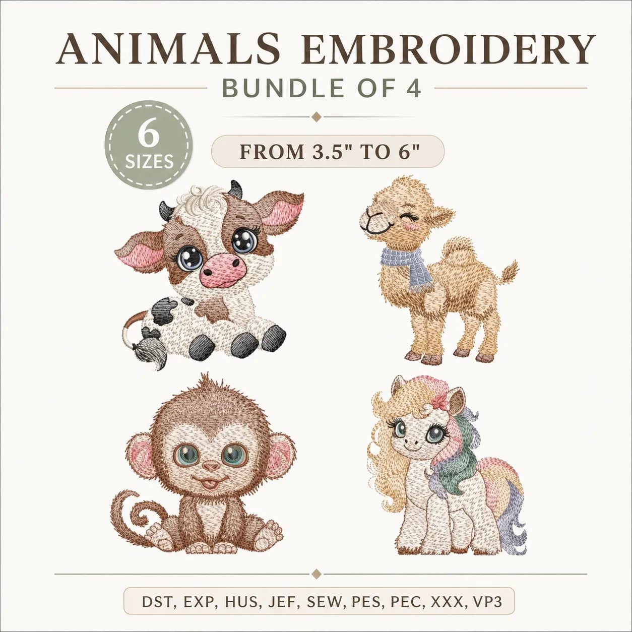 60 Animal Embroidery Design Bundle