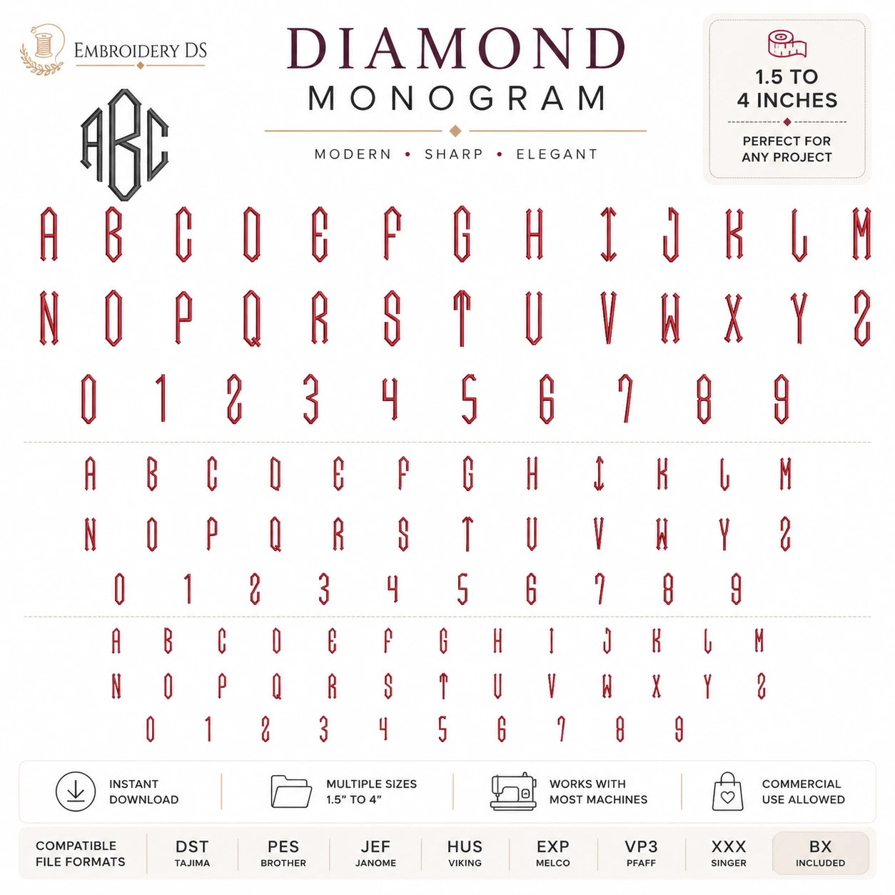 Bundle Of 13 Alphabet Machine Embroidery Designs