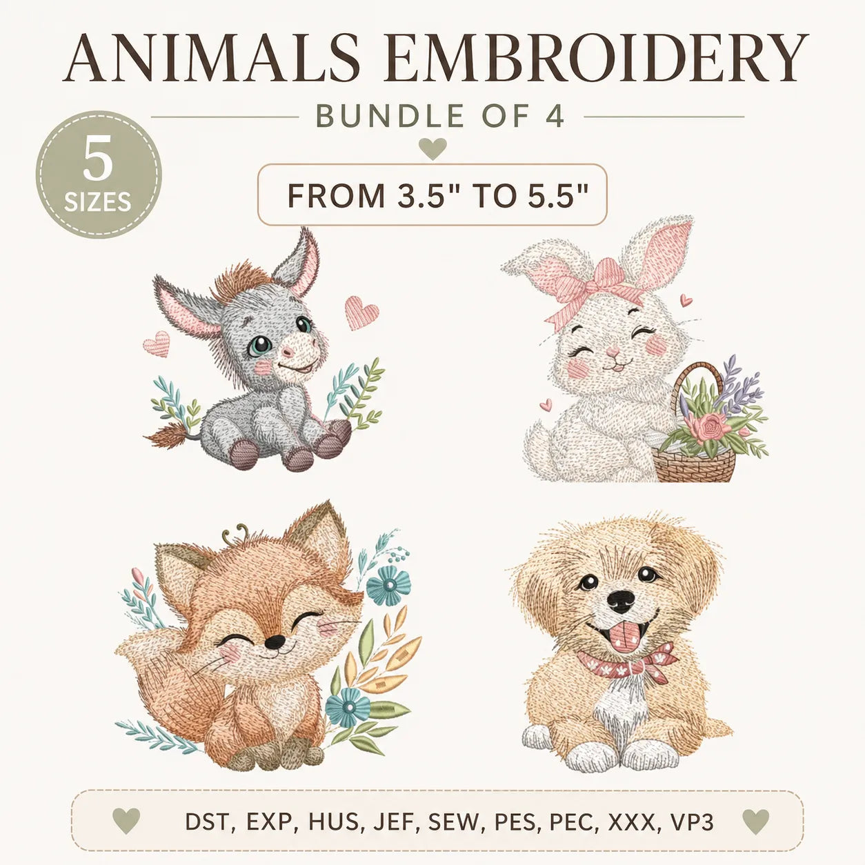 60 Animal Embroidery Design Bundle