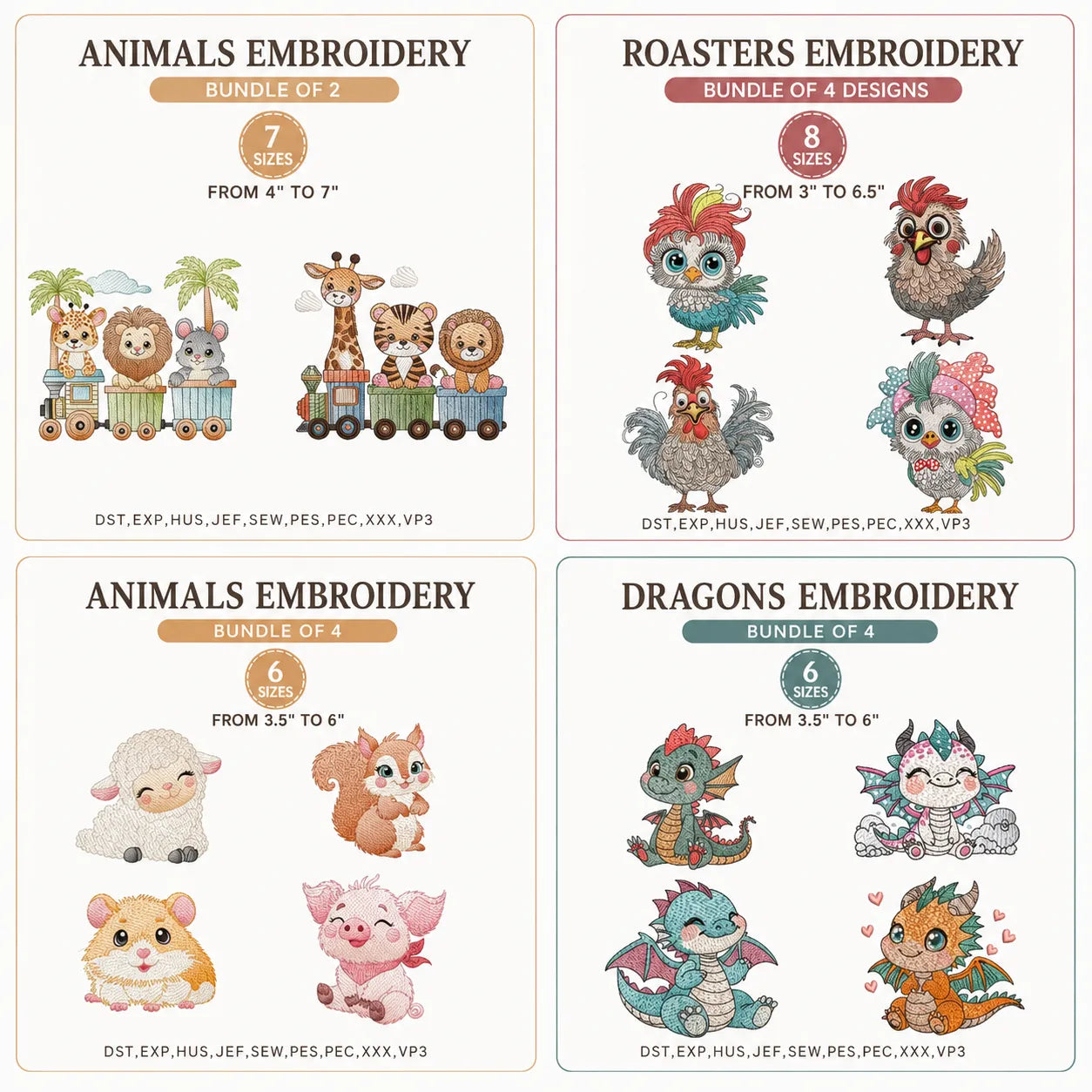 60 Animal Embroidery Design Bundle
