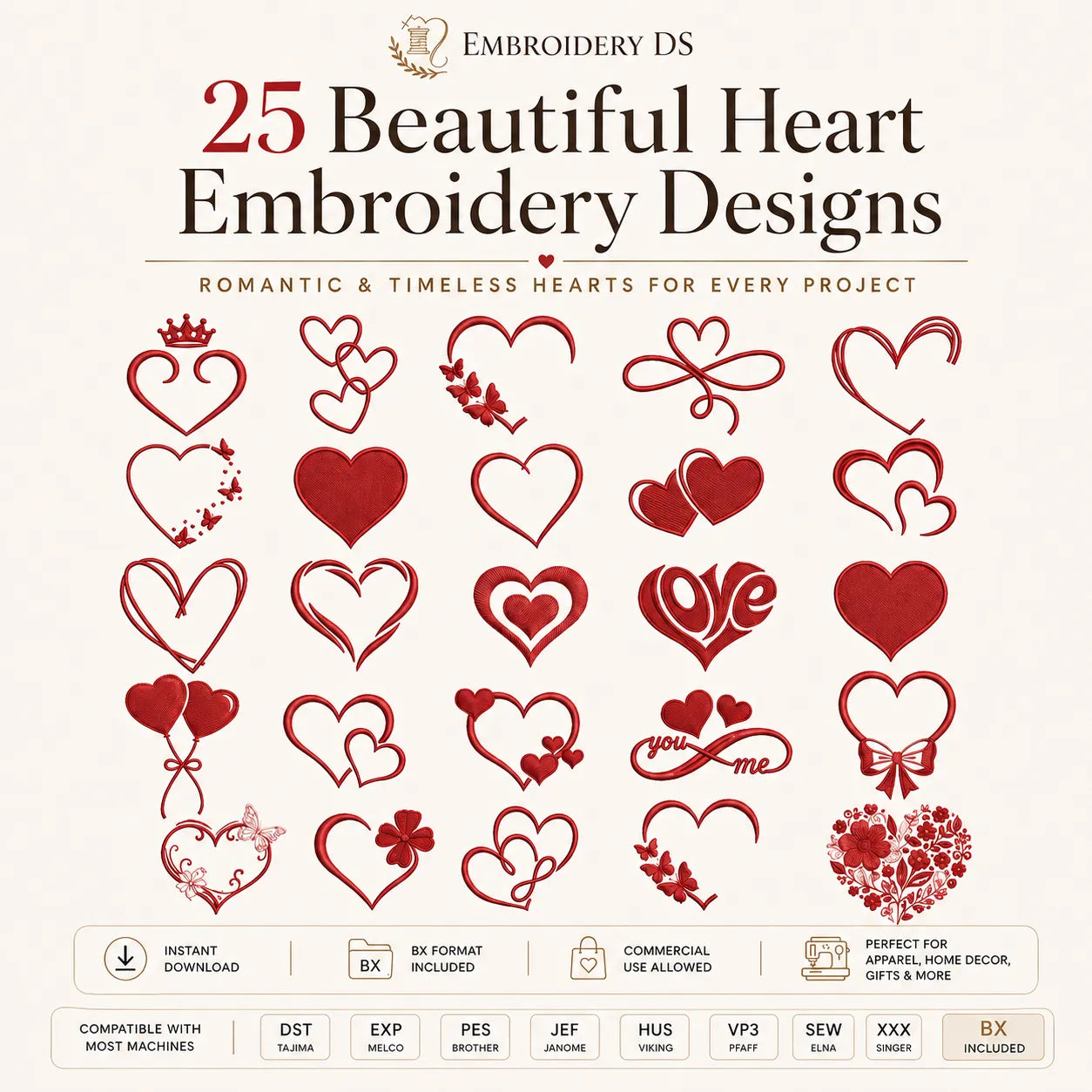 Hearts Machine Embroidery Designs Bundle