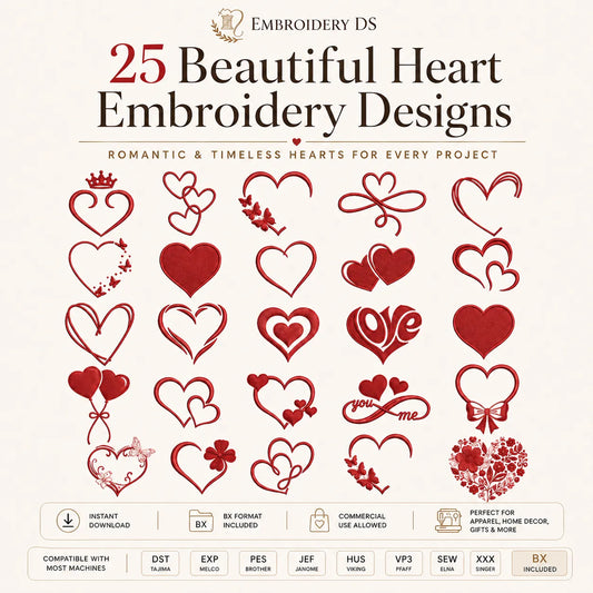 Hearts Machine Embroidery Designs Bundle