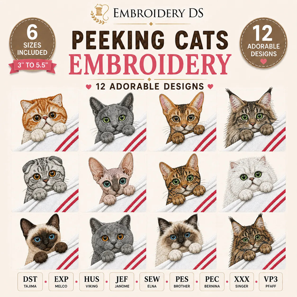 Peeking Cats Embroidery Designs Bundle