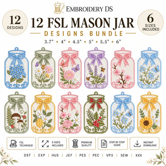 12 FSL Mason Jar Embroidery Designs