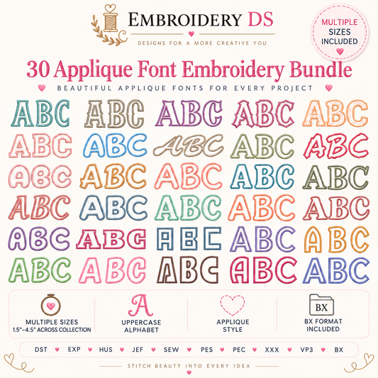 30 Applique Embroidery Font Bundle
