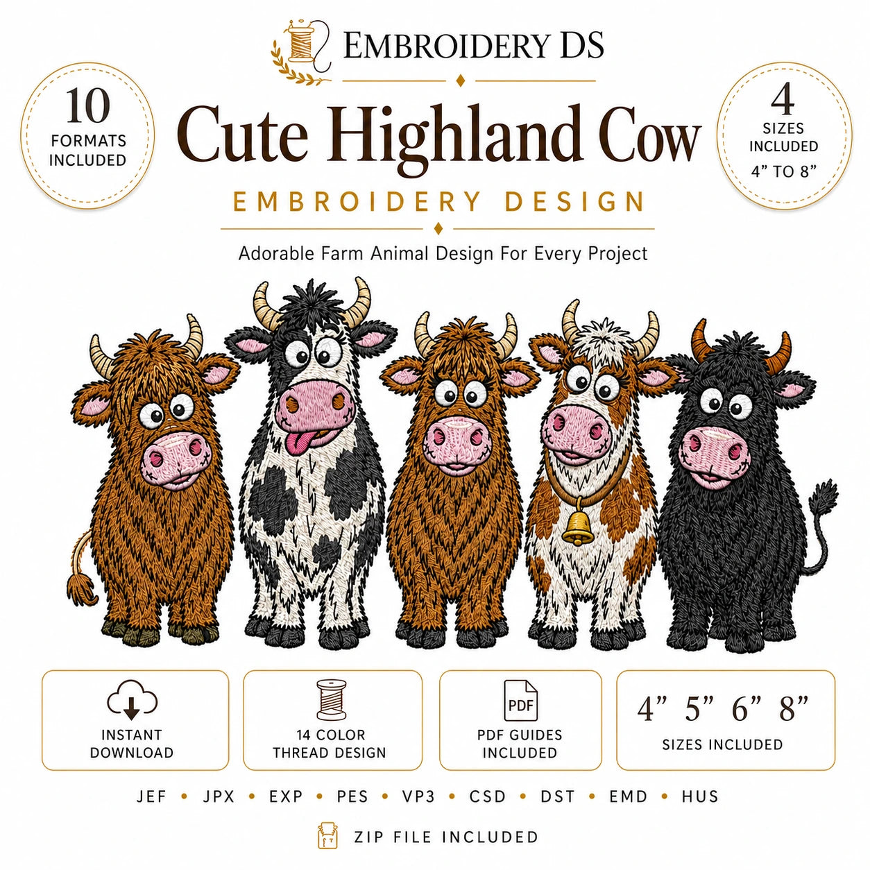 Highland Cow Machine Embroidery Design
