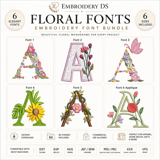 🌸 Floral (A-Z) Full Flower Alphabet Embroidery Designs Bundle
