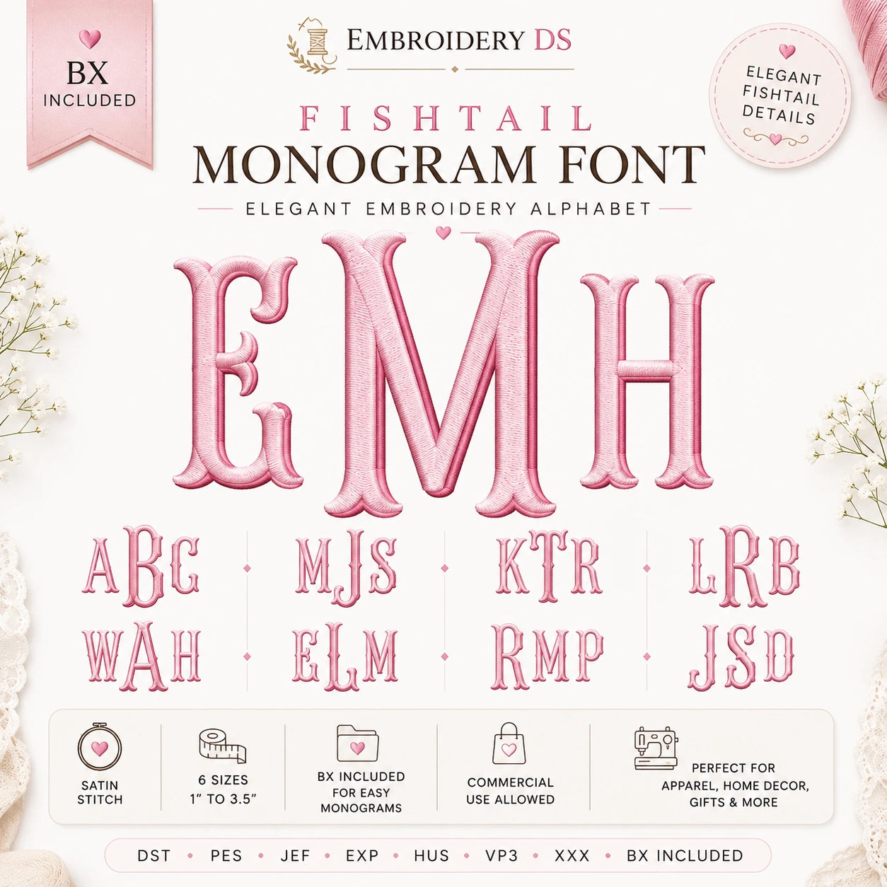 Fishtail Monogram Embroidery Font