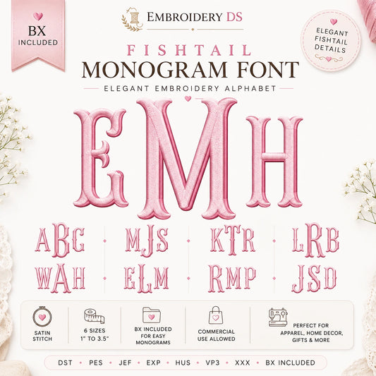 Fishtail Monogram Embroidery Font