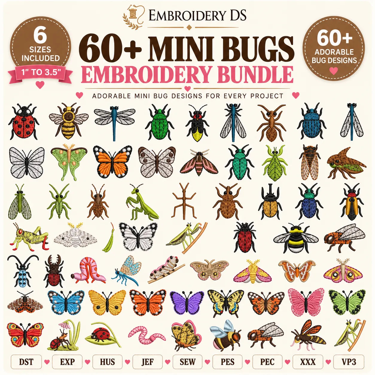 60 Mini Bugs Machine Embroidery Designs