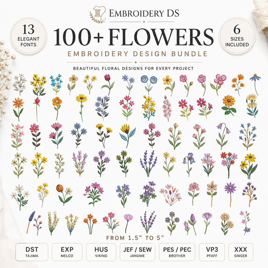 100+ Floral Embroidery Designs – 8 Sizes 1.5" to 5"