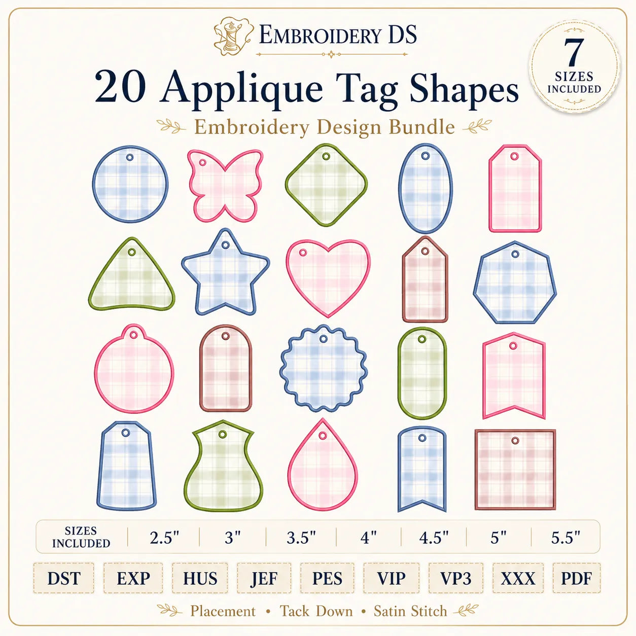 Applique Tag Shapes Embroidery Bundle