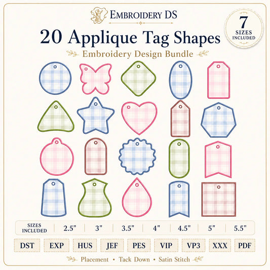 Applique Tag Shapes Embroidery Bundle