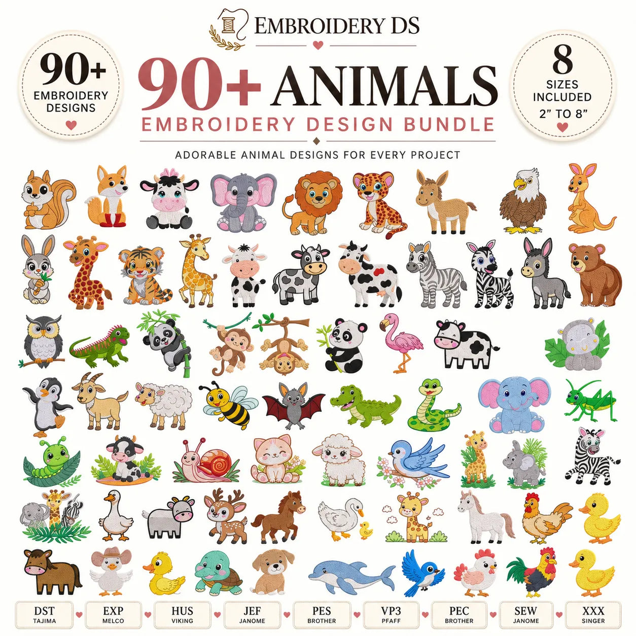90+ Animal Embroidery Design Bundle