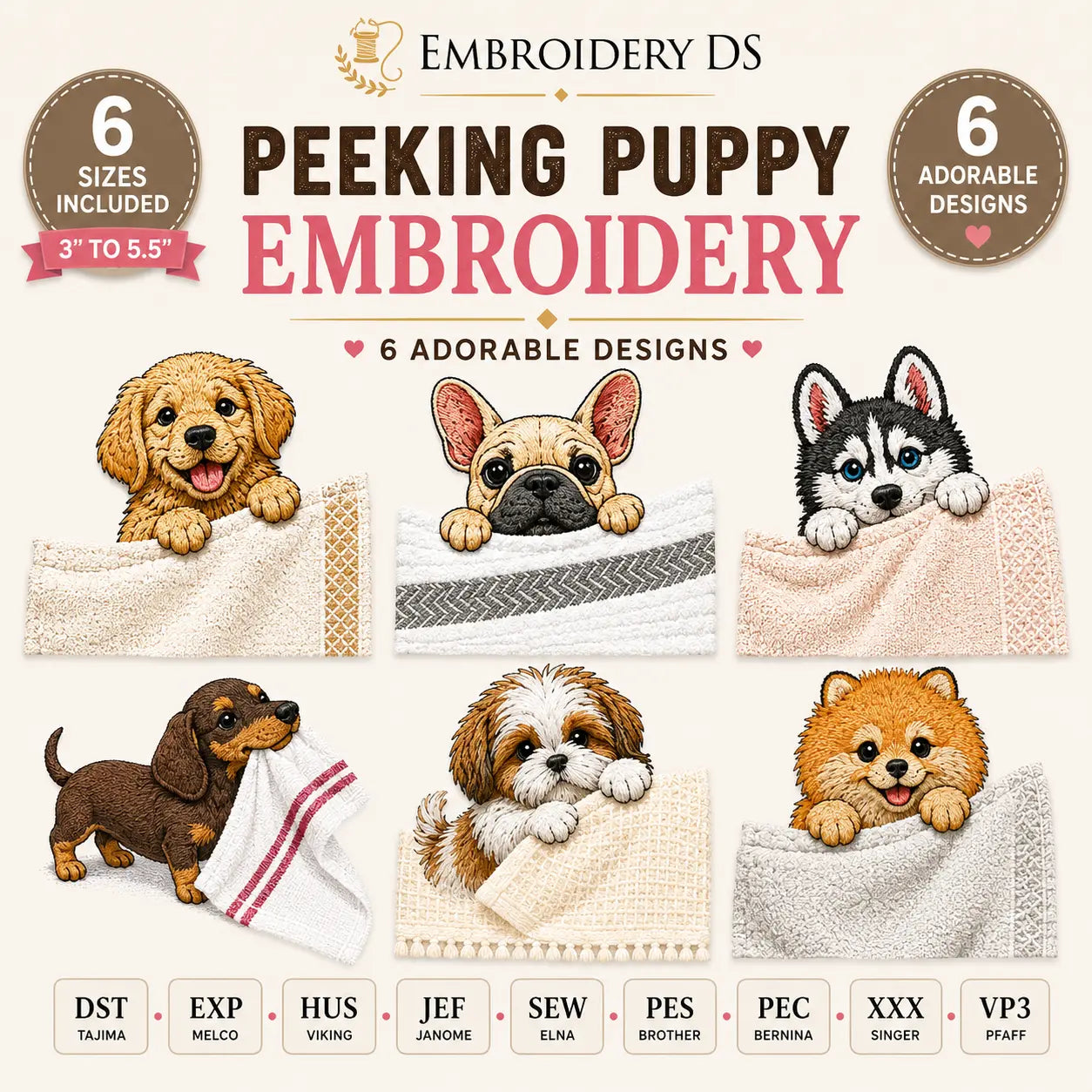 Peeking Puppy Machine Embroidery Designs Bundle