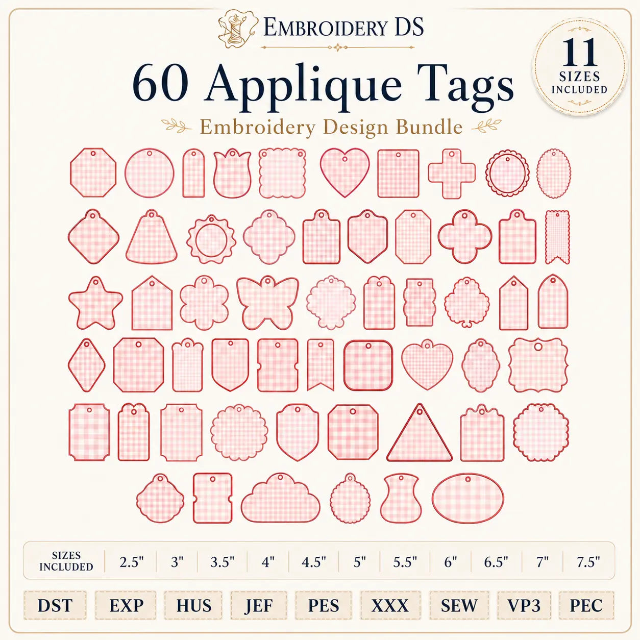 60 Applique Tags Embroidery Bundle