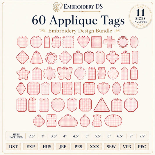 60 Applique Tags Embroidery Bundle