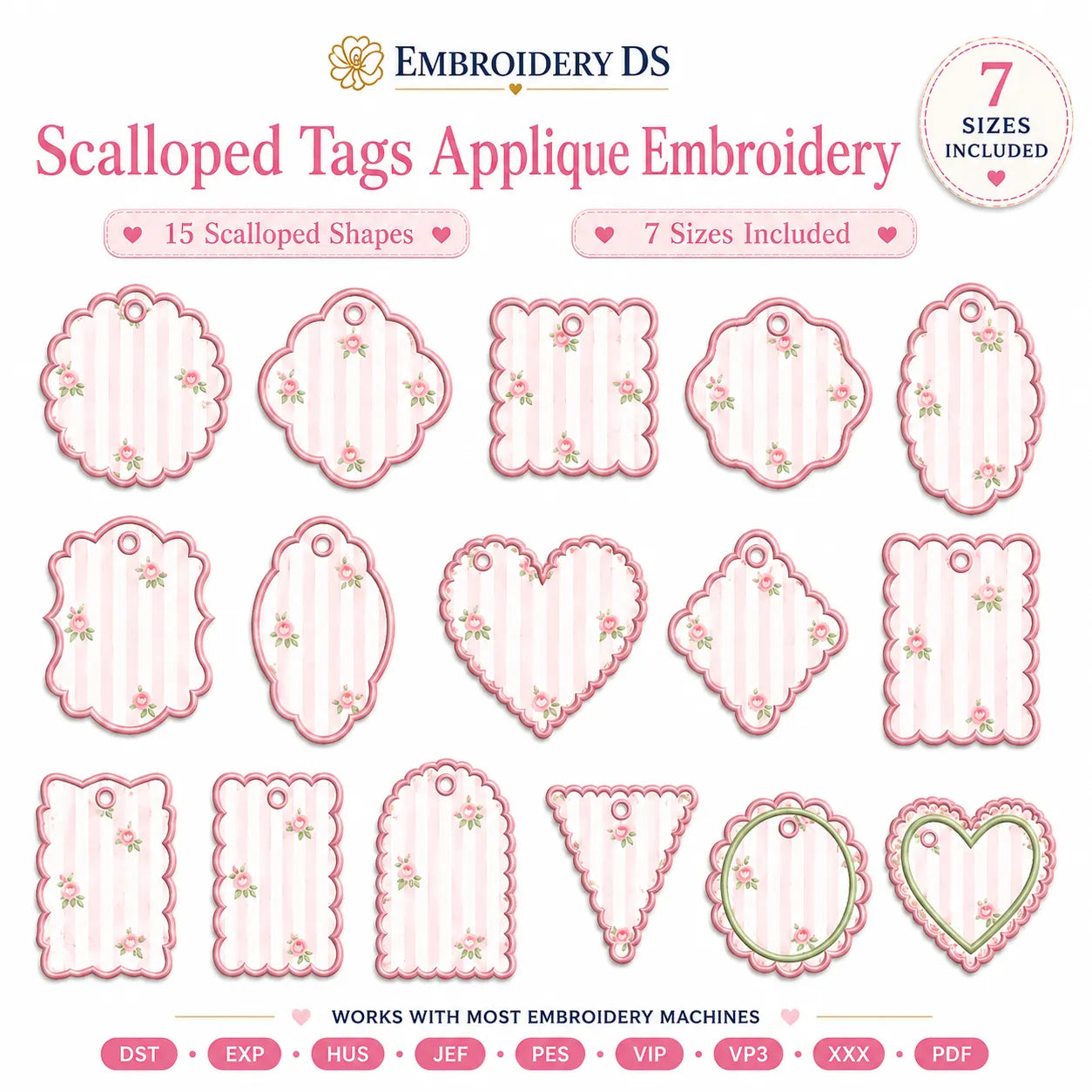 Scalloped Tag Applique Embroidery Bundle