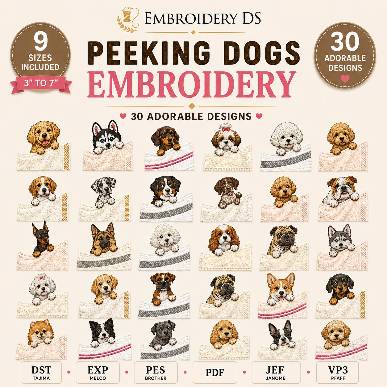 30 Peeking Dog Machine Embroidery Design