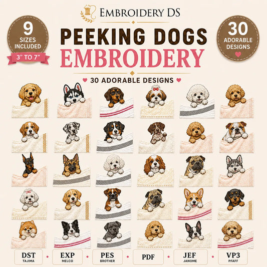 30 Peeking Dog Machine Embroidery Design