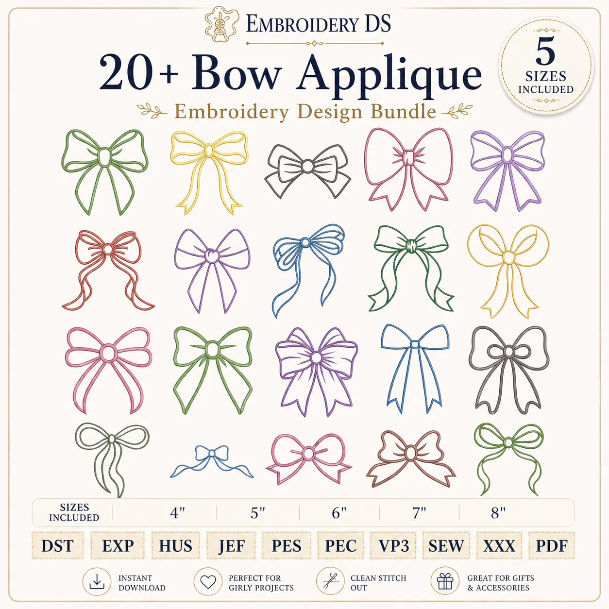 20+ Bow Applique Embroidery Bundle