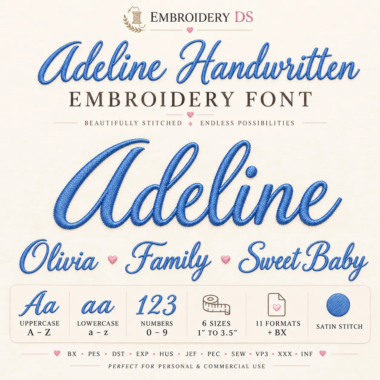 Adeline Handwritten Embroidery Font