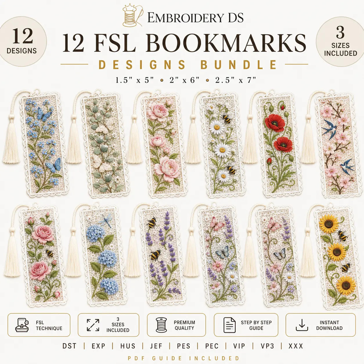 12 FSL Bookmark Embroidery Designs