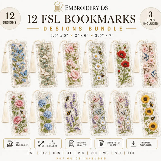 12 FSL Bookmark Embroidery Designs