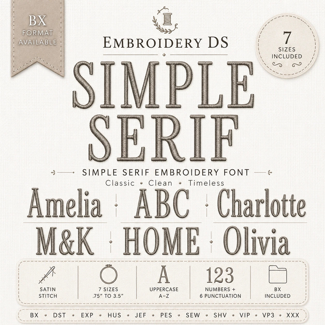 Simple Serif Tall Embroidery Font