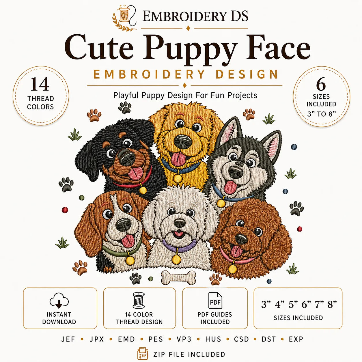 Cute Puppy Face Embroidery Design