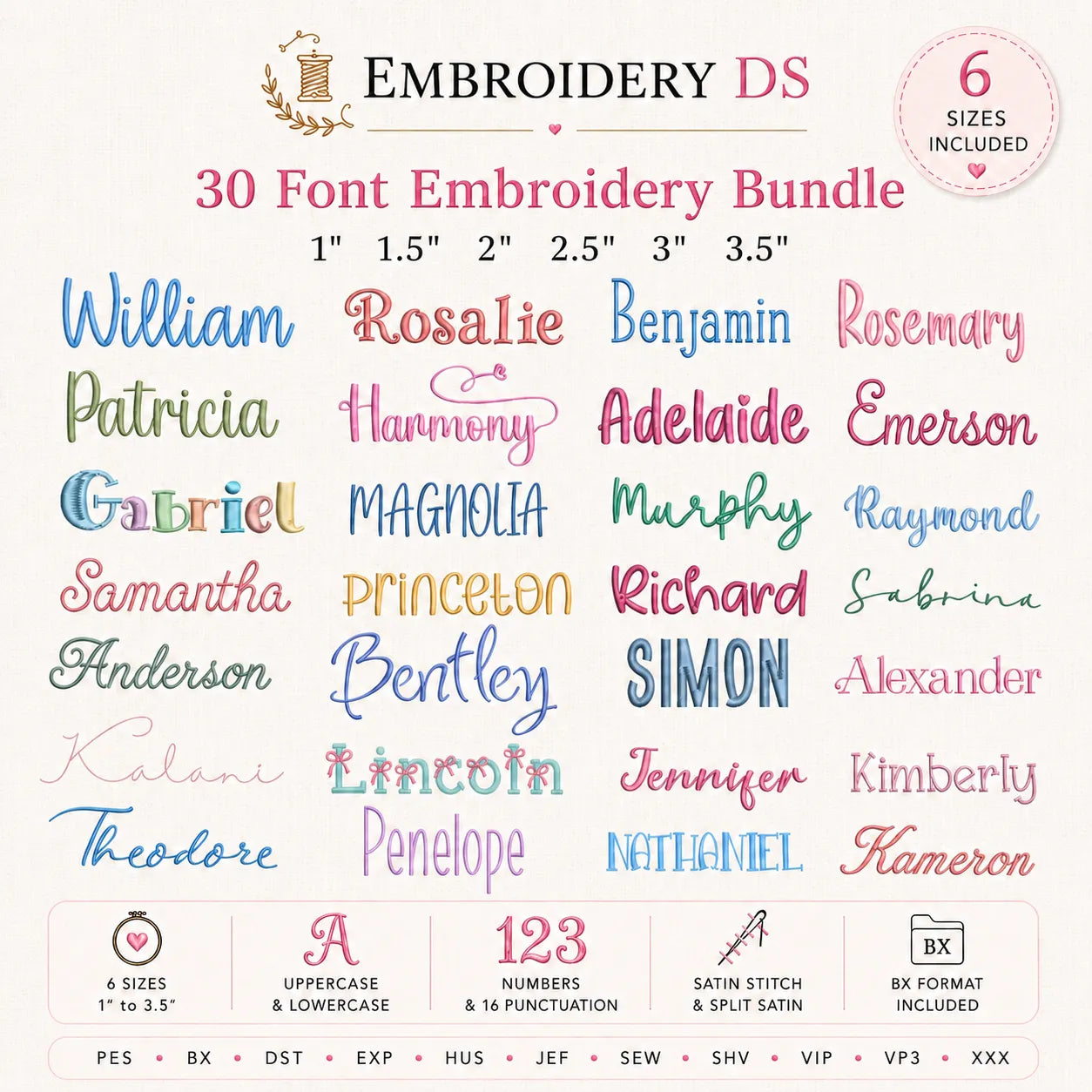 30 Handwritten Font Embroidery Bundle