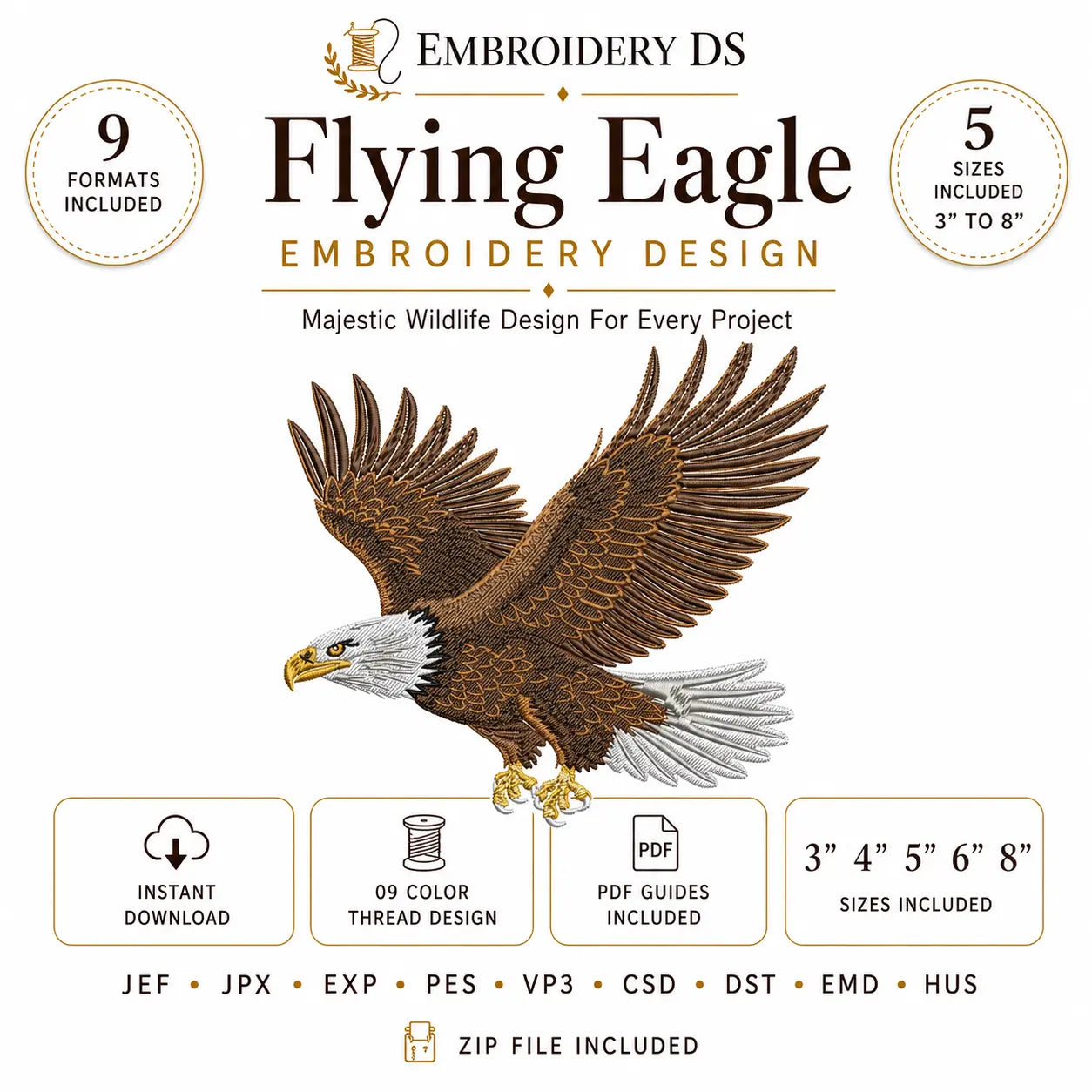 Flying Eagle Embroidery Design