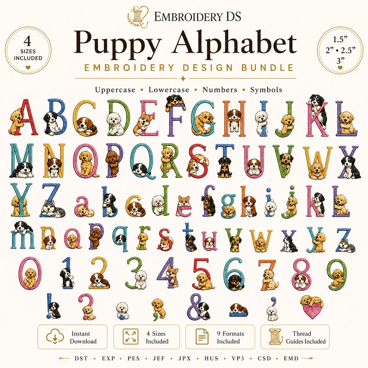 Puppy Alphabet Embroidery Design Bundle